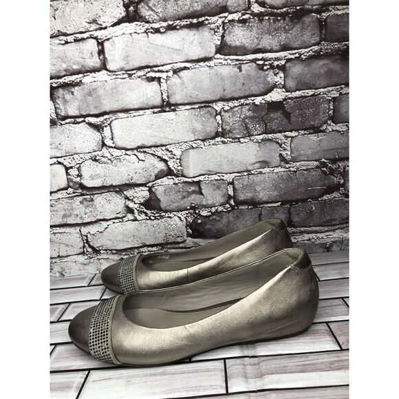 Ecco Silver Pewter Leather Rhinestone Ballet Flats Shoes Women’s Sz 40EU/9M US - Picture 1 of 16